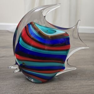 Murano Vintage Glass Fish Stripes PEZ438 Art Deco Lux Decor